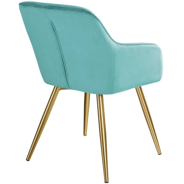 Tectake Marilyn Armchair in Velvet Look, Gold Legs 62x58x82cm, Turquoise/Gold
