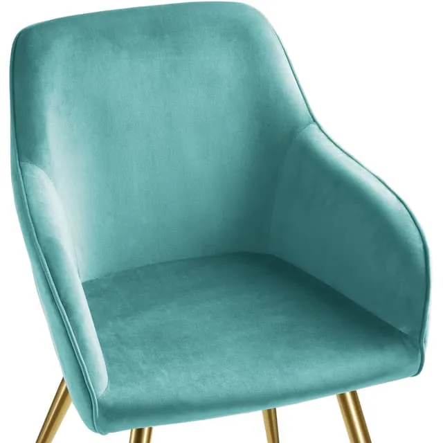 Tectake Marilyn Armchair in Velvet Look, Gold Legs 62x58x82cm, Turquoise/Gold