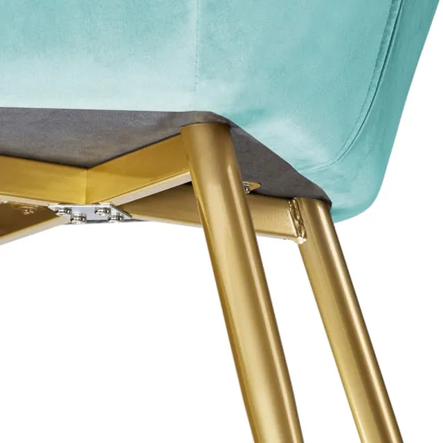 Tectake Marilyn Armchair in Velvet Look, Gold Legs 62x58x82cm, Turquoise/Gold
