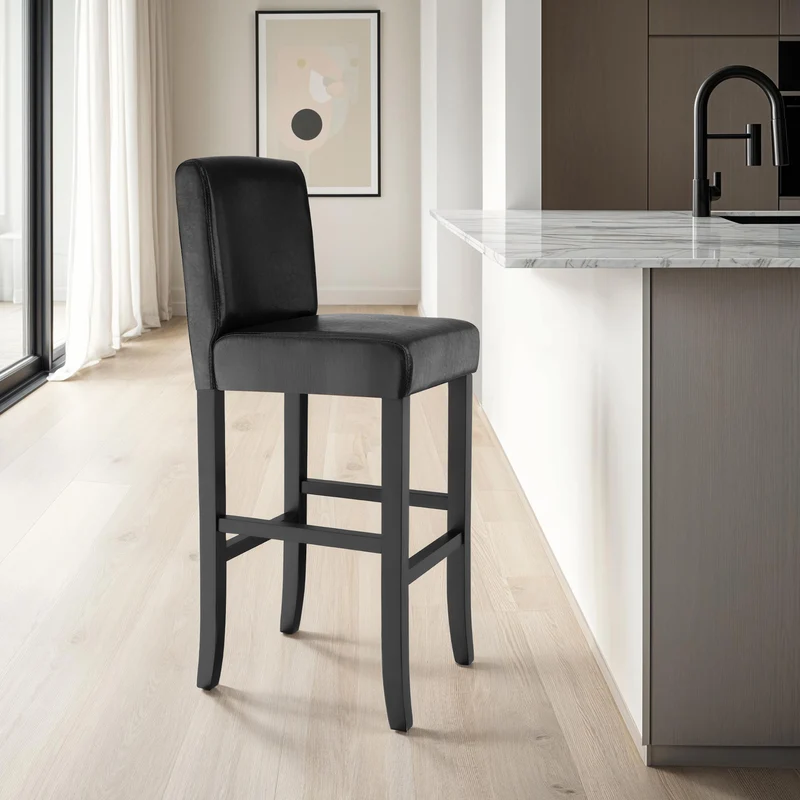 Bar Stool with Faux Leather, Black