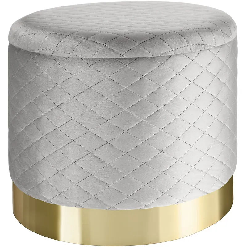 Tectake Coco Round Padded Velvet Look Storage Stool, Light Grey