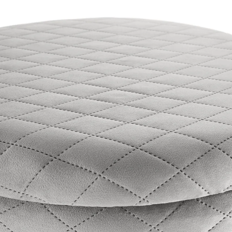 Tectake Coco Round Padded Velvet Look Storage Stool, Light Grey
