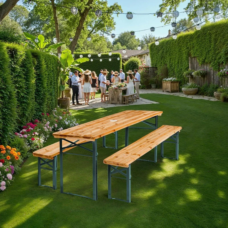 Tectake Picnic Table and Bench Set Ludwig, Brown
