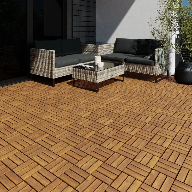 Tectake Tabula Outdoor Tiles, Acacia Wood
