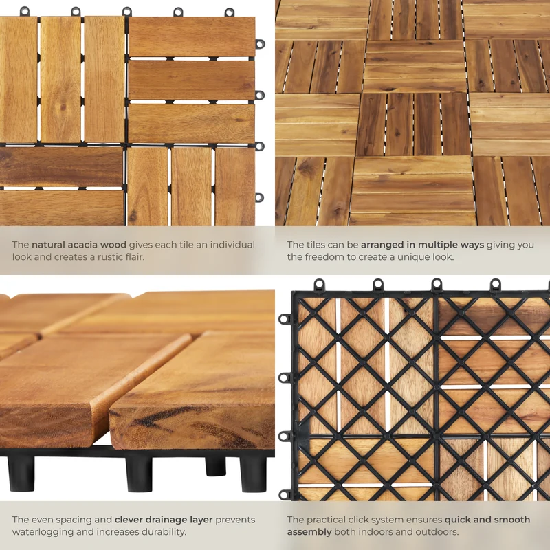 Tectake Tabula Outdoor Tiles, Acacia Wood