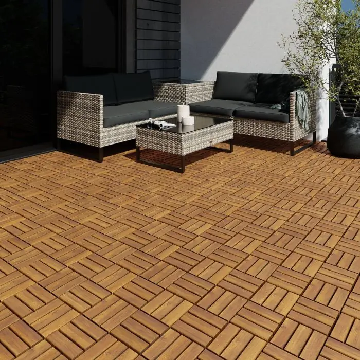 Tectake Tabula Outdoor Tiles, Acacia Wood