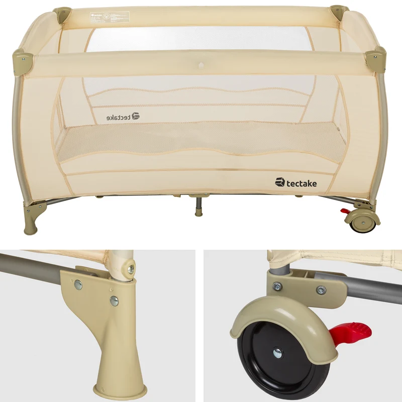 Tectake Foldable Travel Cot with Storage Bag, Beige
