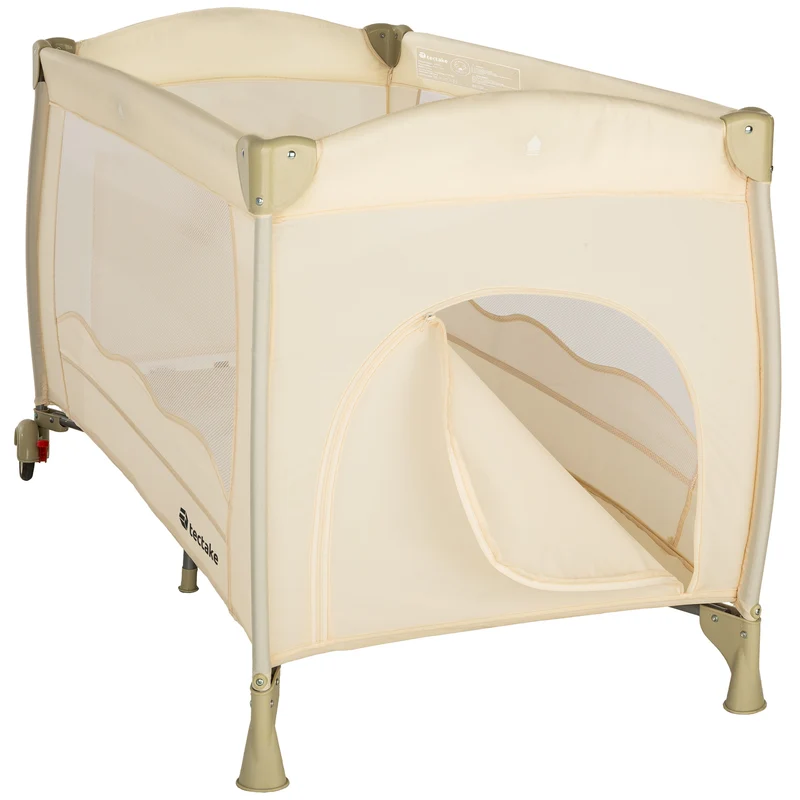 Tectake Foldable Travel Cot with Storage Bag, Beige