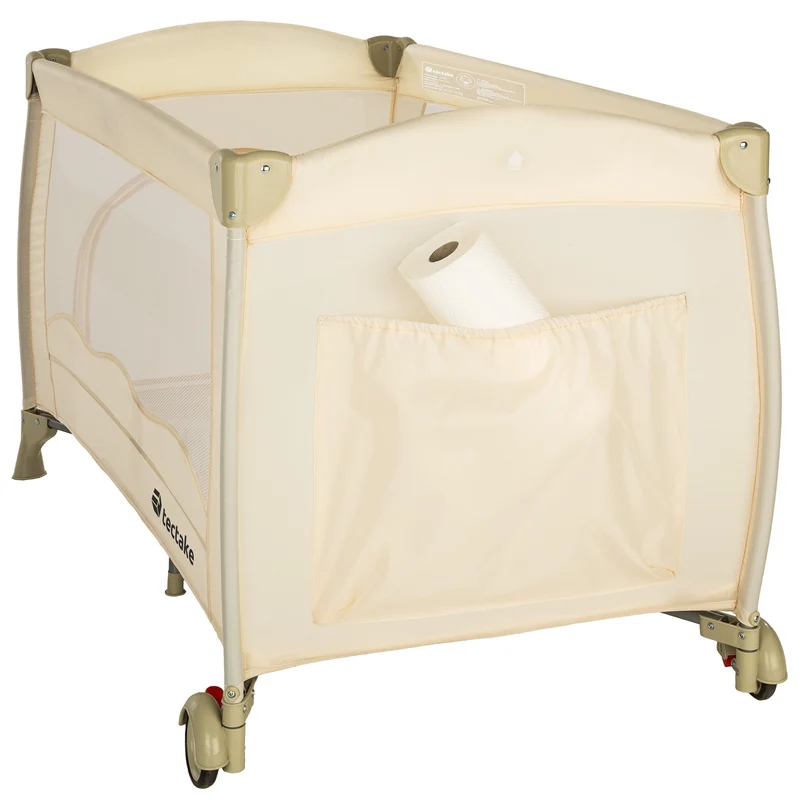 Tectake Foldable Travel Cot with Storage Bag, Beige