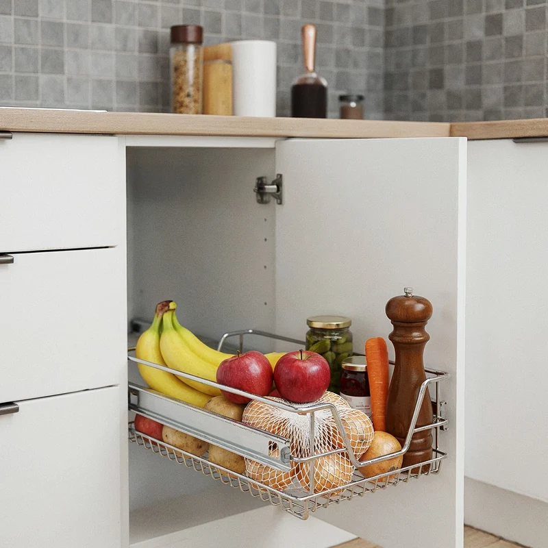 Tectake Grey Drawer with Telescopic Drawer Runners, 14 x 27 x 44cm