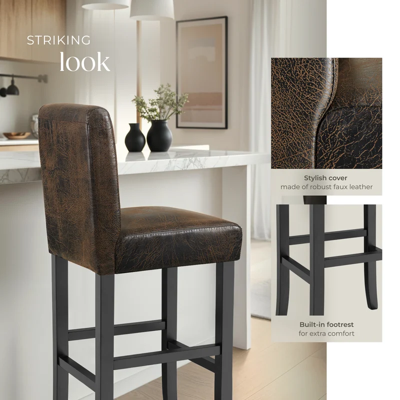 Bar Stool with Faux Leather, Brown