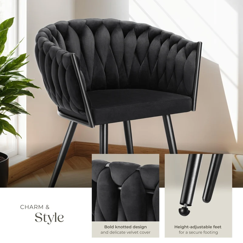 Dining Chair Astano, Padded, Velvet, Knot Design