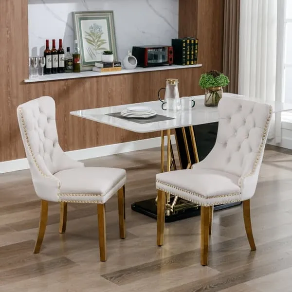 Set of 2 Dining Chairs from Nikki Collection, Beige Velvet Upholstery