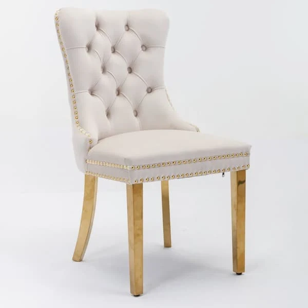 Set of 2 Dining Chairs from Nikki Collection, Beige Velvet Upholstery