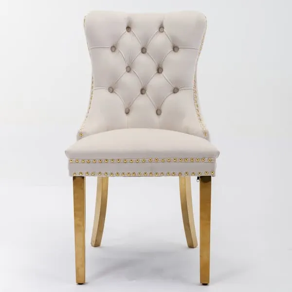 Set of 2 Dining Chairs from Nikki Collection, Beige Velvet Upholstery