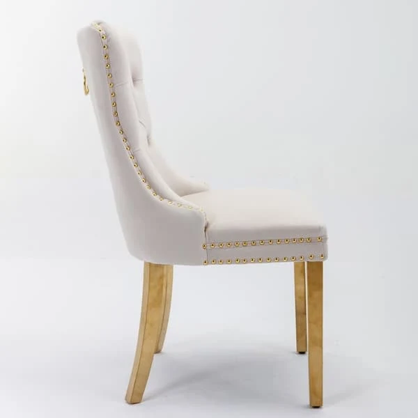 Set of 2 Dining Chairs from Nikki Collection, Beige Velvet Upholstery