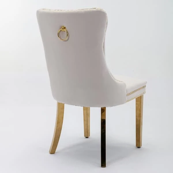 Set of 2 Dining Chairs from Nikki Collection, Beige Velvet Upholstery