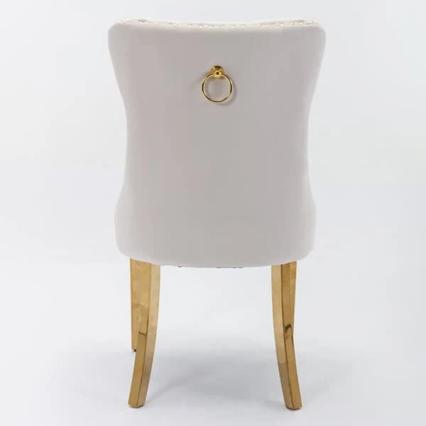 Set of 2 Dining Chairs from Nikki Collection, Beige Velvet Upholstery