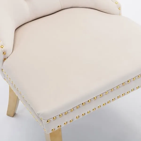 Set of 2 Dining Chairs from Nikki Collection, Beige Velvet Upholstery
