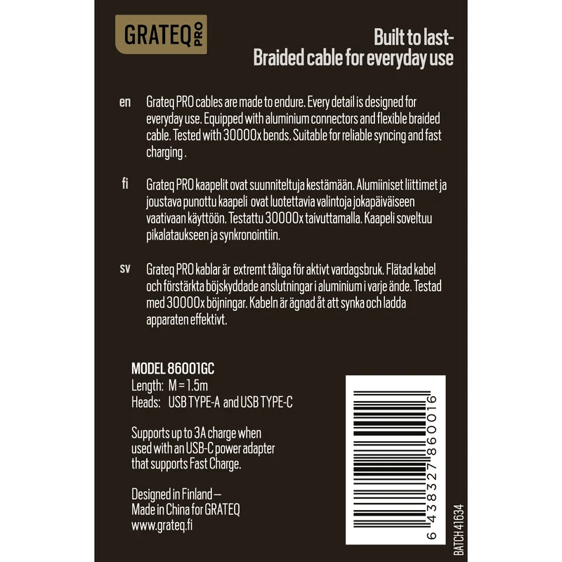 Grateq Pro USB-A to USB-C Cable 1.5m