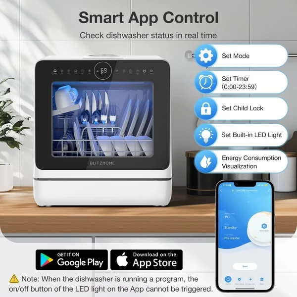 BlitzHome Mini Tabletop Dishwasher with Dual Water Inlet