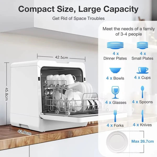 BlitzHome Mini Tabletop Dishwasher with Dual Water Inlet