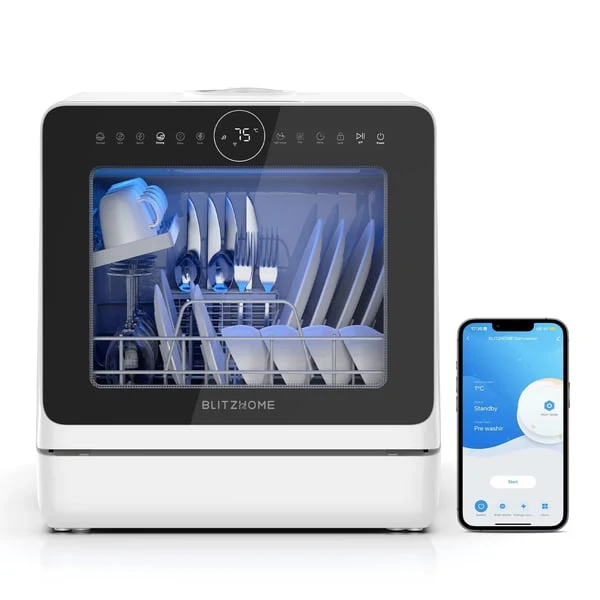 BlitzHome Mini Tabletop Dishwasher with Dual Water Inlet