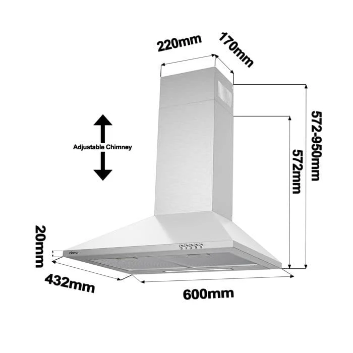 Ciarra Kitchen Hood 60cm A++ with 2 Carbon Filters