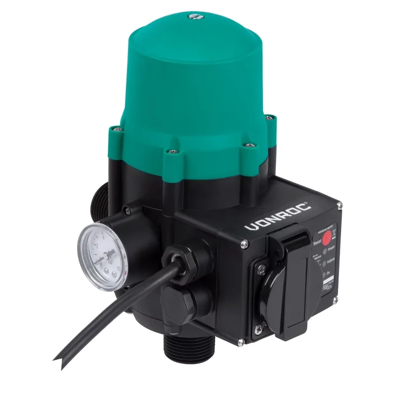 Vonroc Pressure Switch for Home and Garden, Plug & Play, Max. 1100W