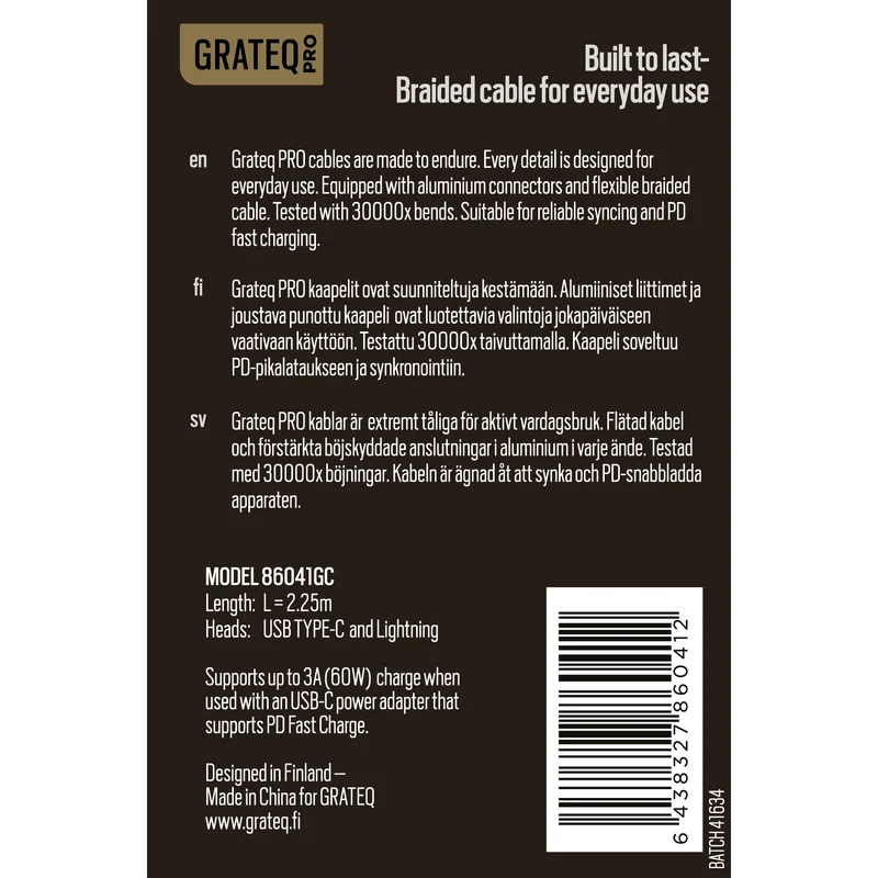Grateq Pro USB-C - MFi Lightning Cable 2.25m