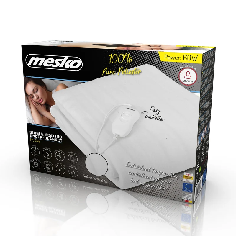 Heating blanket Adler MS 7419, white, 150 cm x 80 cm