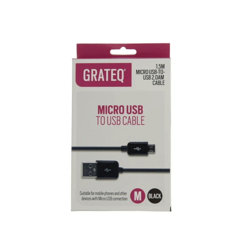 Grateq MicroUSB - USB cable, 1.5m, black