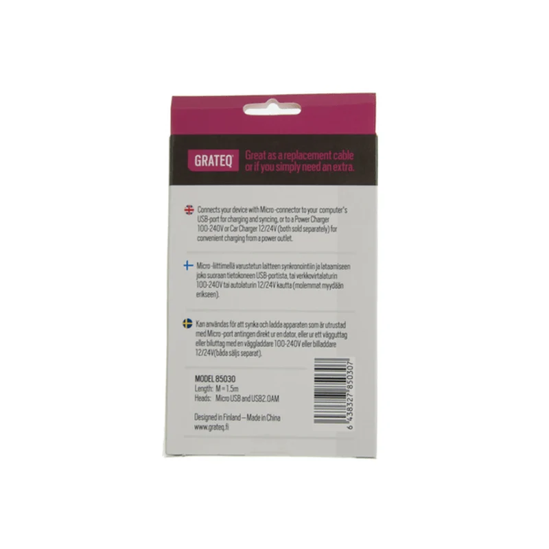 Grateq MicroUSB - USB cable, 1.5m, black