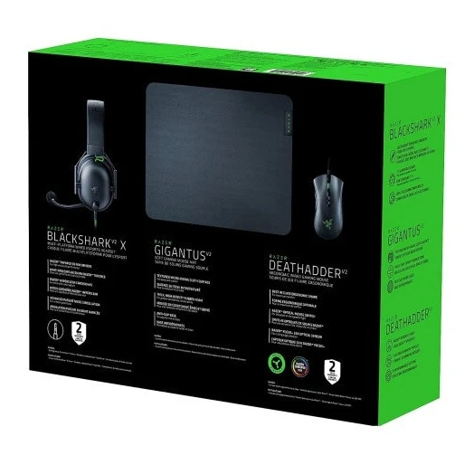 Razer DeathAdder Battle Bundle Gaming Set (DEATHADDER V2 BLACK + GIGANTUS V2 M + BLACKSHARK V2 X), Black/Green