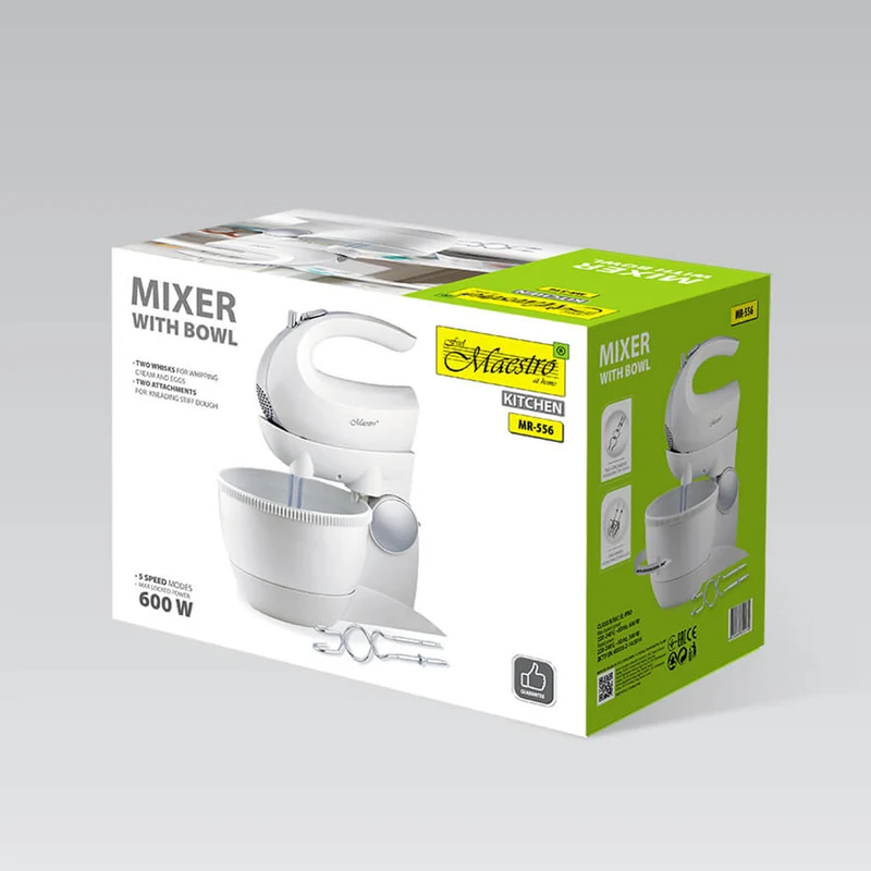 Maestro Mixer, Roterande Skål, 5 Hastigheter, Turbo-funktion, 600W, Vit, MR-556