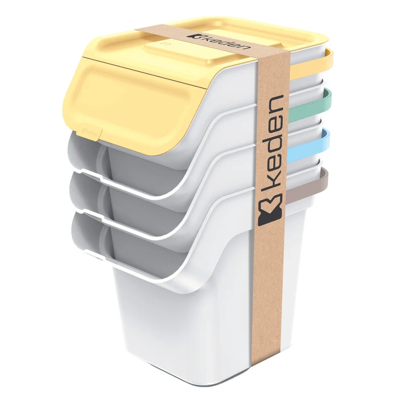 Papperskorgsset Keden, för källsortering, 4x20 liter, aska, Kaddi Q Set