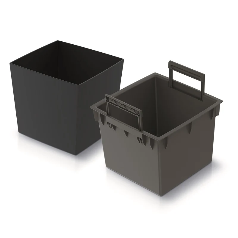 Prosperplast 2in1 Blomkruka Med Inre kruka Planter Örtkruka Plast Kvadrat 29,5 cm x 29,5 cm x 29 cm (Antracit)