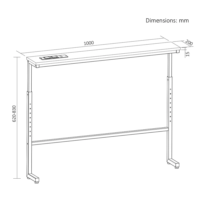 Maclean-konsol/bord med laddningslist, vit med ljust bordsskiva, höjdjusterbar 62–83 cm, max 25 kg, sladd 2,5 m, MC-140 W