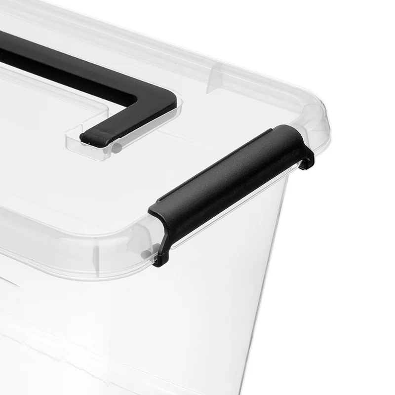 Moxom SimpleStore-behållare, volym 60 liter, genomskinlig, lock med klämmor, försedd med hjul, BPA-fri, 04-0081