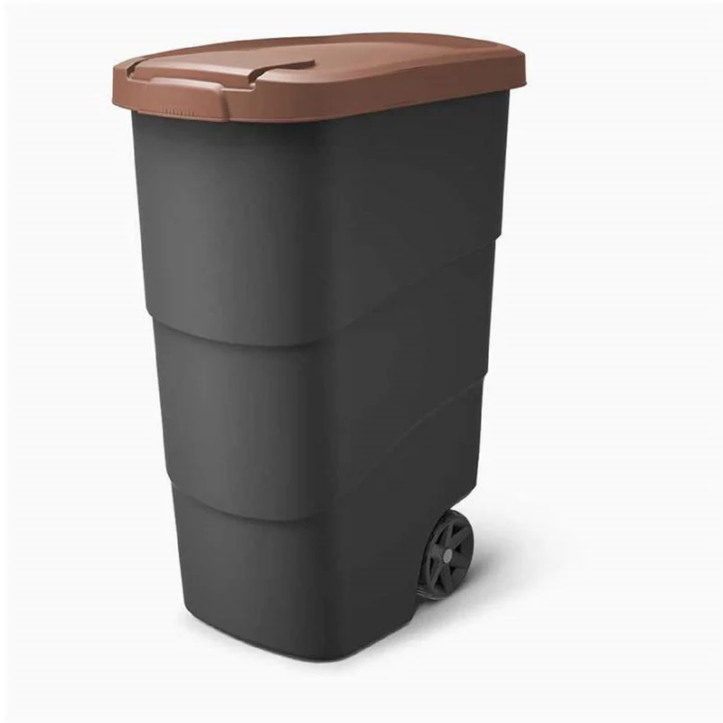 Prosperplast Wheeler 90 L Soptunna Med Hjul Och Lock Soptunna Stor Soptunna Universell Tunna Plast Brun