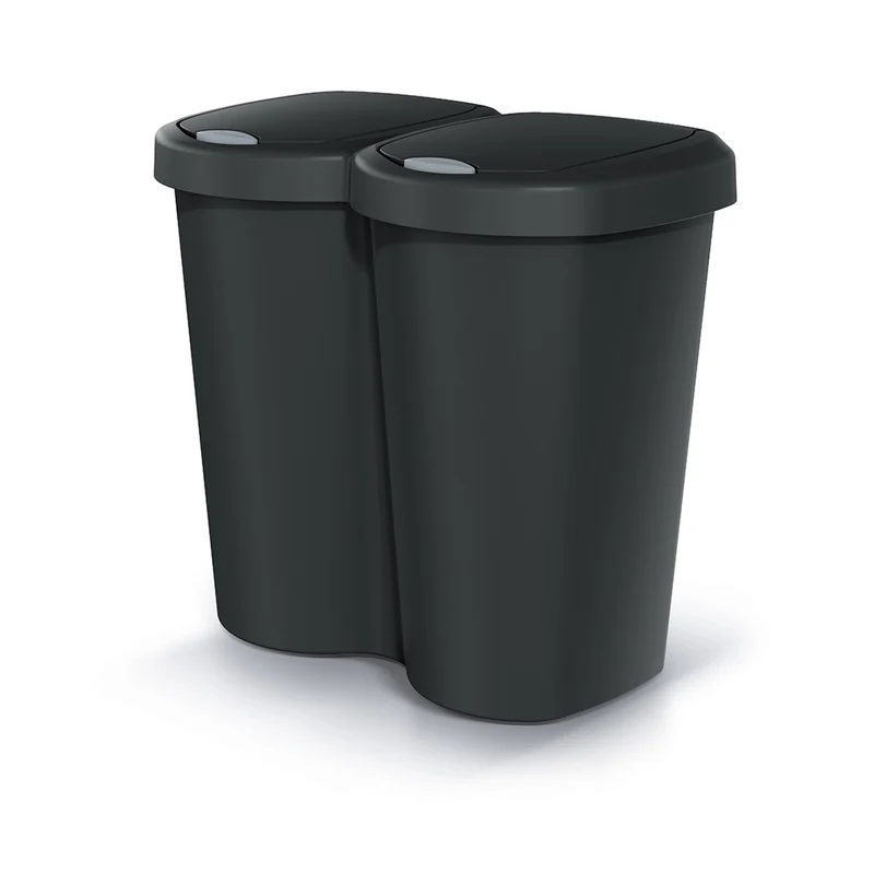 Papperskorg Compacta B Duo, svart, volym 40L, ett fack, två lock, väggmonterad version, NDBS40-S411