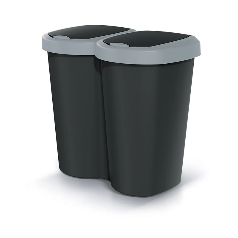 Papperskorg Compacta B Duo, grå/svart, volym 40L, ett fack, två lock, väggmonterad version, NDBS40-429U_S411
