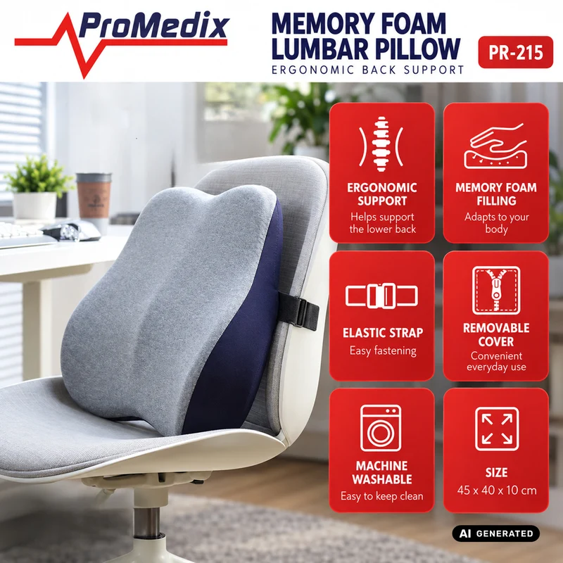 Promedix-kudde för ländryggen av formminnesskum, 45x40x10 cm, PR-215