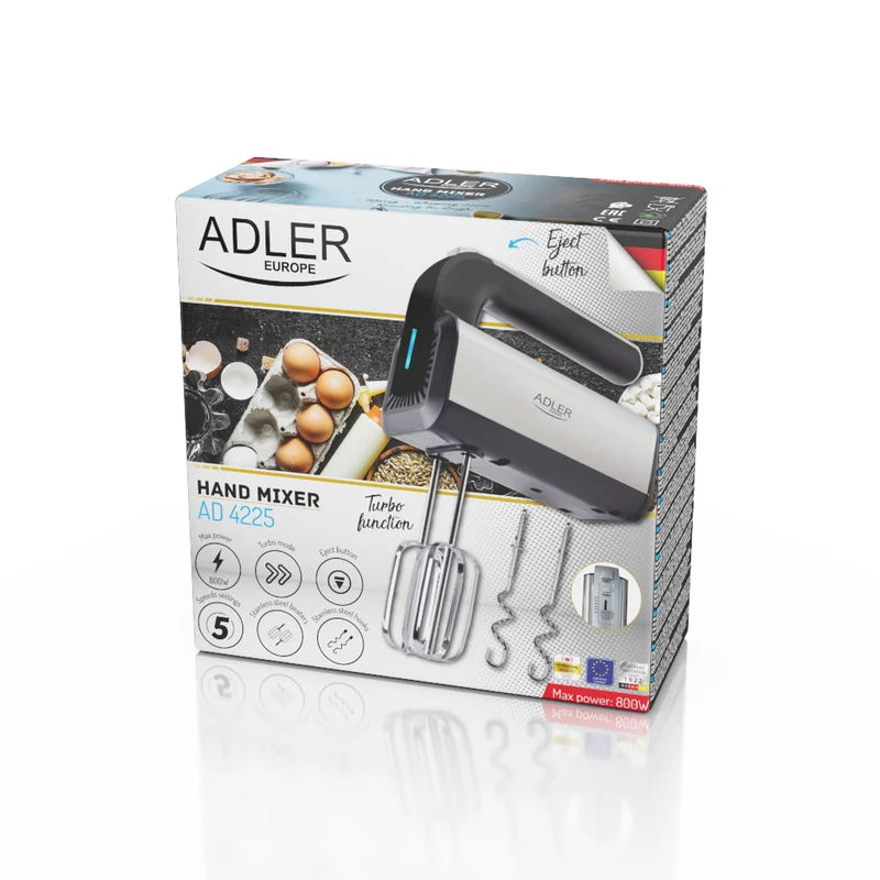Handmixer Adler, 5 hastigheter, 800W, Turbo-funktion, AD 4225