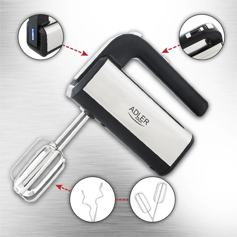 Handmixer Adler, 5 hastigheter, 800W, Turbo-funktion, AD 4225