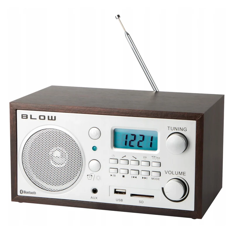Bärbar analog radio Blow, Bluetooth-funktion, USB-, AUX- och SD-anslutningar, AM/FM-radiomottagning, LCD-display, klocka och väckarklocka, 77-531#