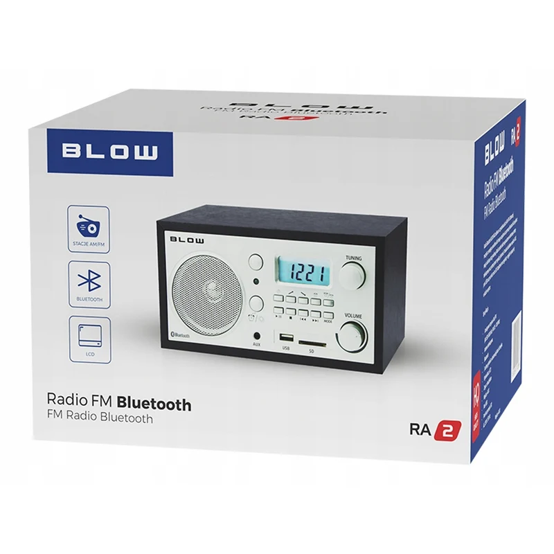 Bärbar analog radio Blow, Bluetooth-funktion, USB-, AUX- och SD-anslutningar, AM/FM-radiomottagning, LCD-display, klocka och väckarklocka, 77-531#