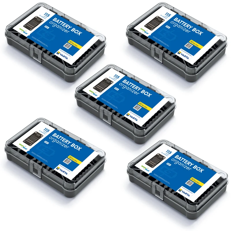 GreenBlue batteriorganisator, genomskinligt lock, 115 fack, Varta Box GB189, 5 st