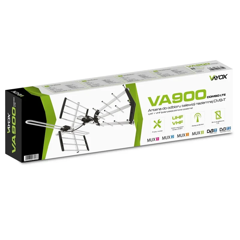 VA900 COMBO riktantenn för DVB-T/T2 med LTE-filter, aluminium, Vayox