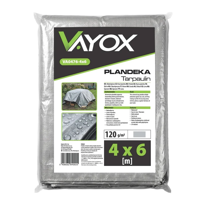 Silverfärgad presenning 120 g, 4 x 6 m, VA0476, vattentät, Vayox